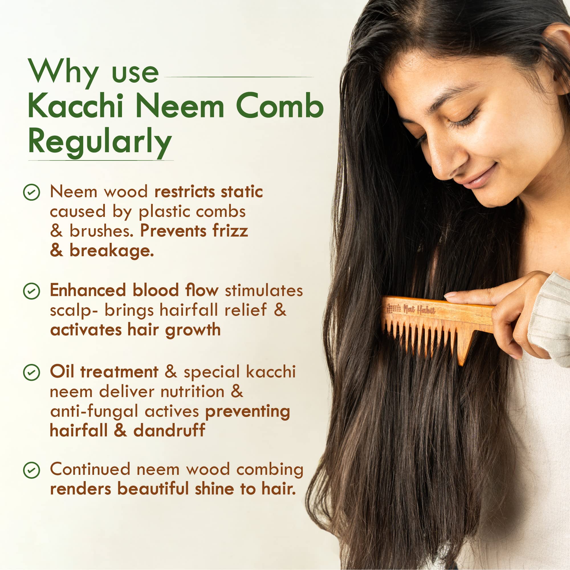 Nat Habit Wide Wooden Kacchi Neem Comb & Neem Bhringraj Hair NutriMask For Hair Growth, Hairfall Control & Hair Smoothening (Combo Pack of 3) – view 4