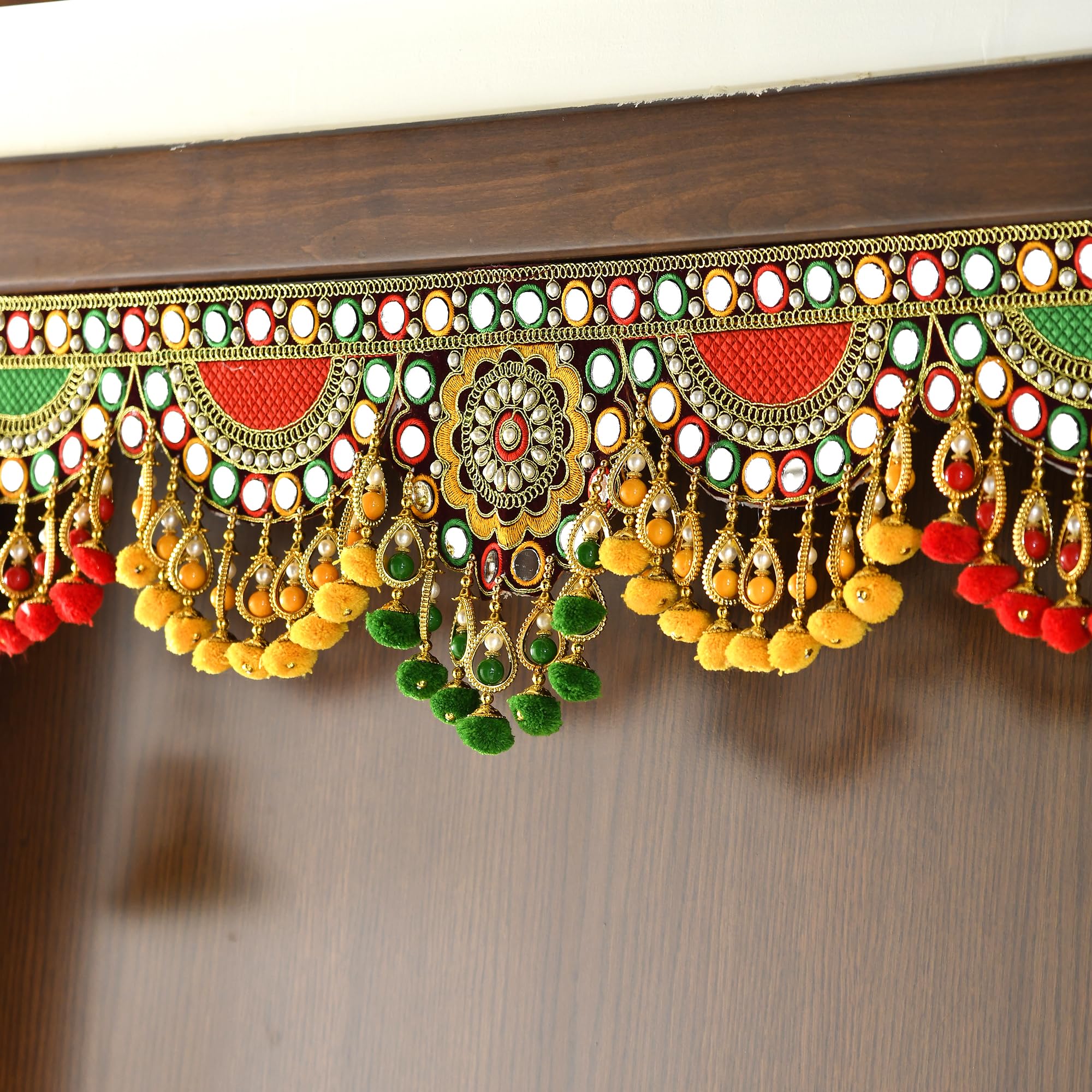 CraftVatika Toran Toranam Hanging Bandarwal for Main Entrance Door Pooja Room Wall Home Decoration Handmade Latest Vintage Traditional Multi Zula Pearl Beads (36.6 Inch Length) – view 2