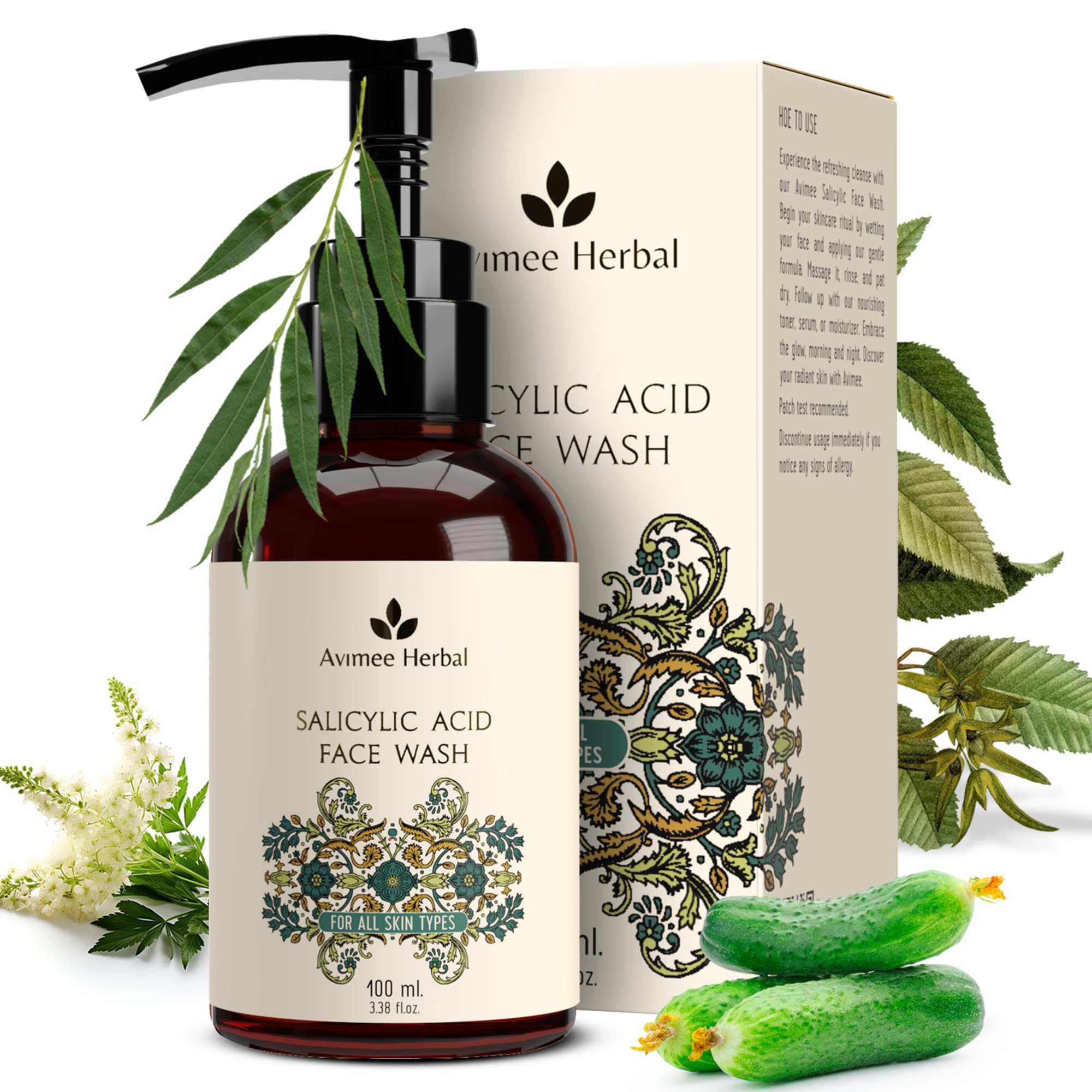 Avimee Herbal 2% Salicylic Acid Face Wash For Oily Skin | Sulphate free, Anti Acne Face | For Acne or Pimples | For Women & Men | 100 mL