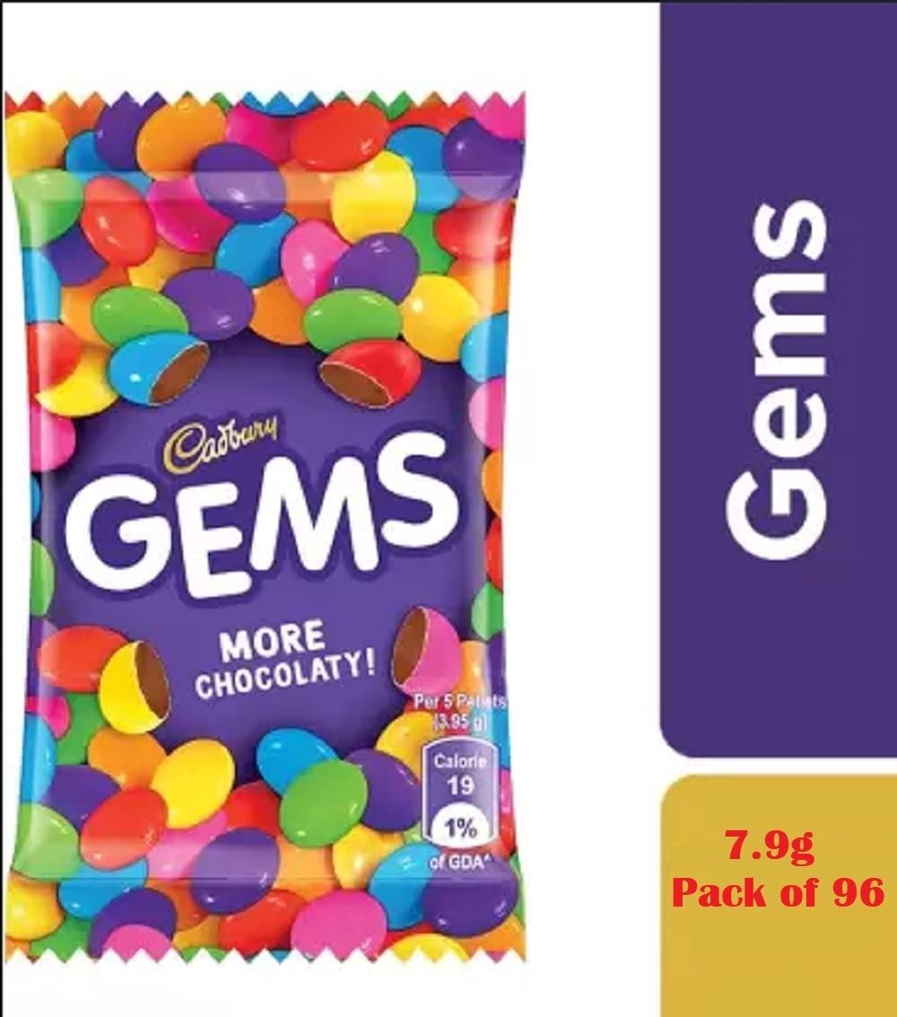 Colorful Cadbury Gems chocolate pack with 84 small 7.9g units