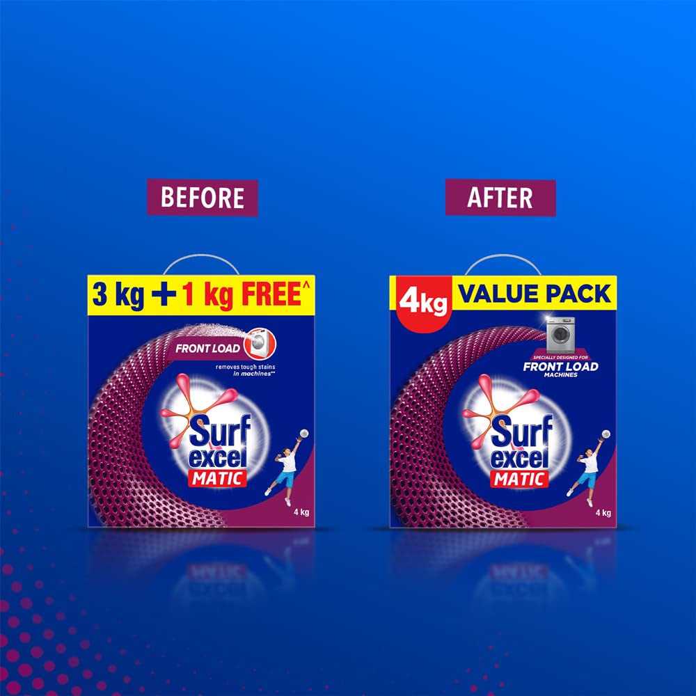 Surf Excel Matic Front Load Detergent Washing Powder 3+1 Kg , Specially Designed For Tough Stain Removal On Laundry In Washing Machines, 1 Count – view 7