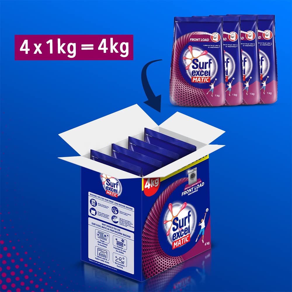 Surf Excel Matic Front Load Detergent Washing Powder 3+1 Kg , Specially Designed For Tough Stain Removal On Laundry In Washing Machines, 1 Count – view 8