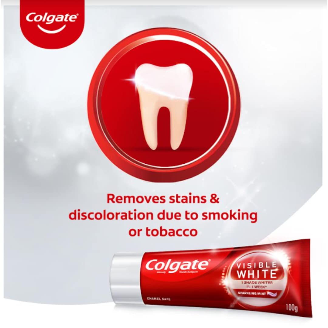 Colgate Visible White, Teeth Whitening Toothpaste, 500g, 200gm x 2 + 100gm (Sparkling Mint) – view 6