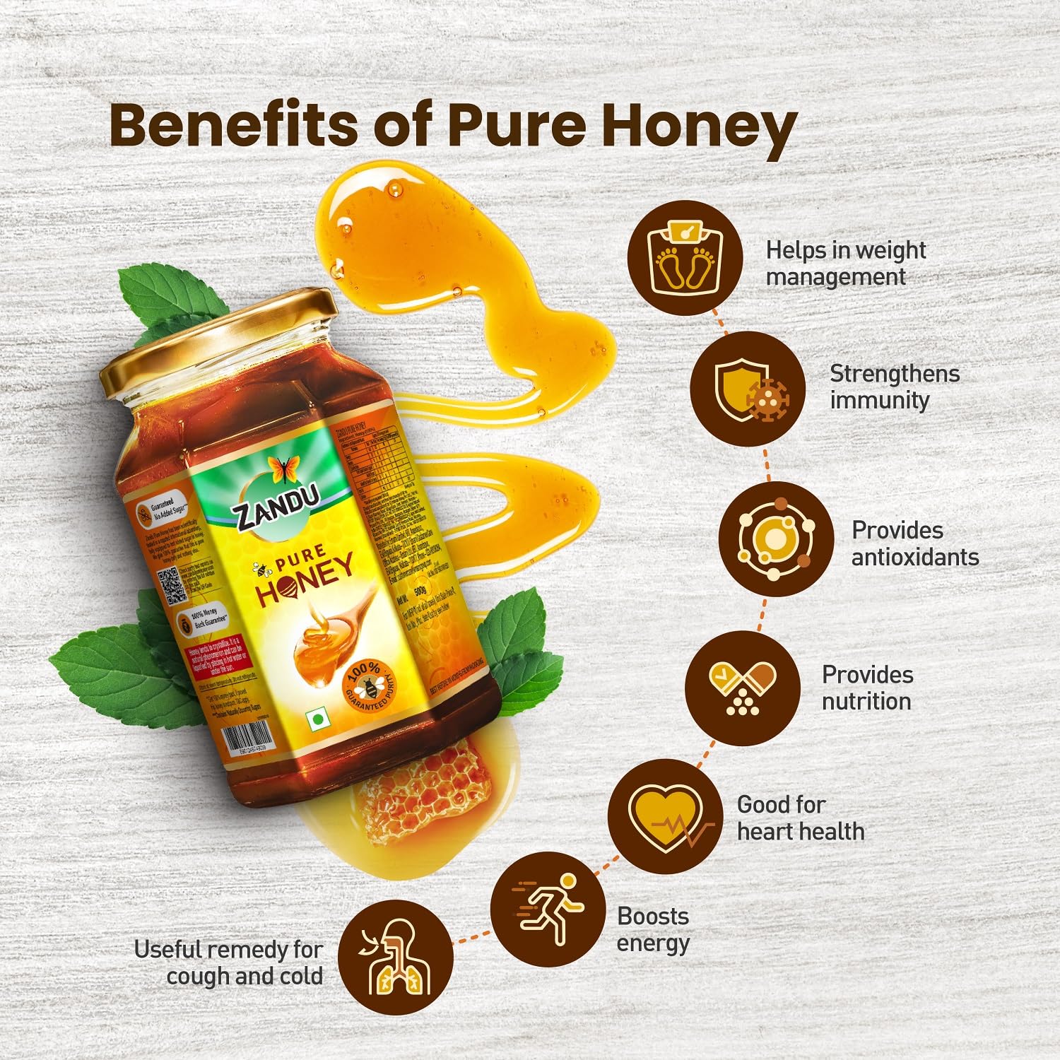 Zandu Pure Honey, 100% Purity, No Added Sugar, 500g – view 5