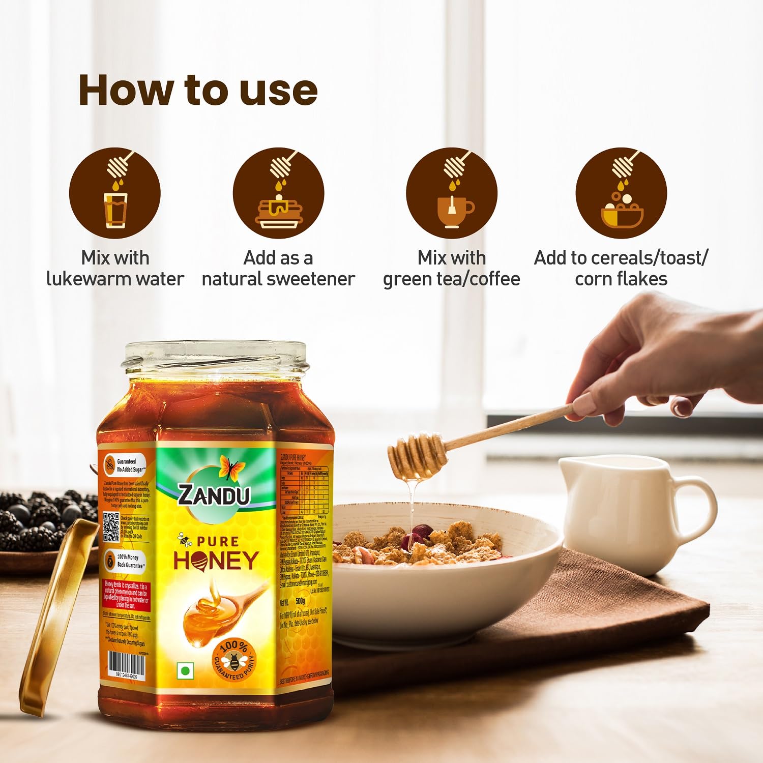 Zandu Pure Honey, 100% Purity, No Added Sugar, 500g – view 6