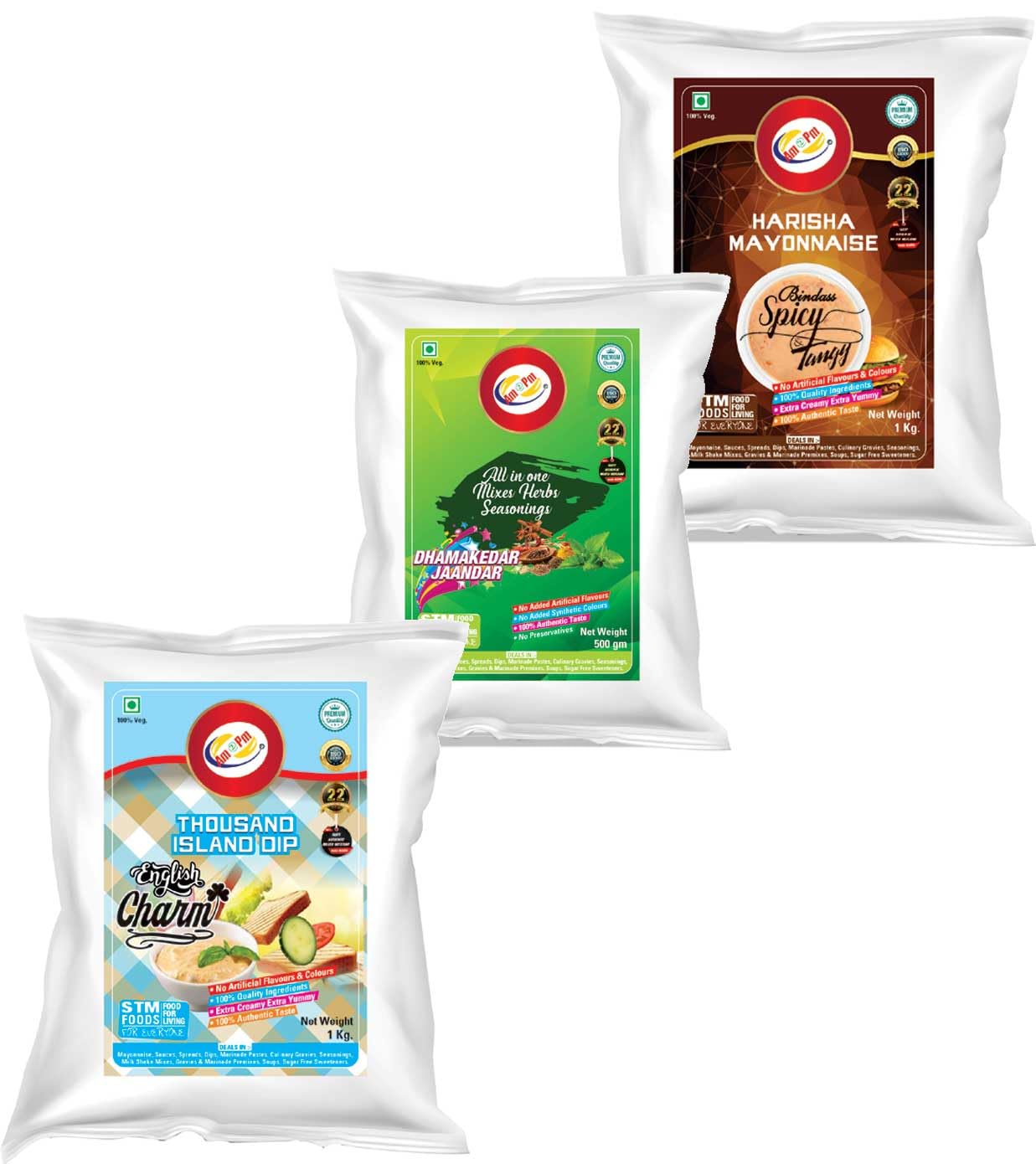 Am 2 Pm - Harissa Mayonnaise 1Kg+ Thousand Island Dip 1kg+ All In One Mixed Herbs Seasoning 500Gm - Pack Of - 3