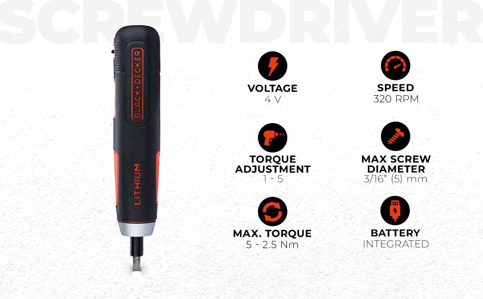 BLACK+DECKER BD40K4 4V 6.35mm Li-ion Cordless Screwdriver with E-Clutch and Intelligent Torque System with LED Worklight & 4-Piece Accessories for Home & DIY Use, 1 Year Warranty, ORANGE & BLACK – view 2