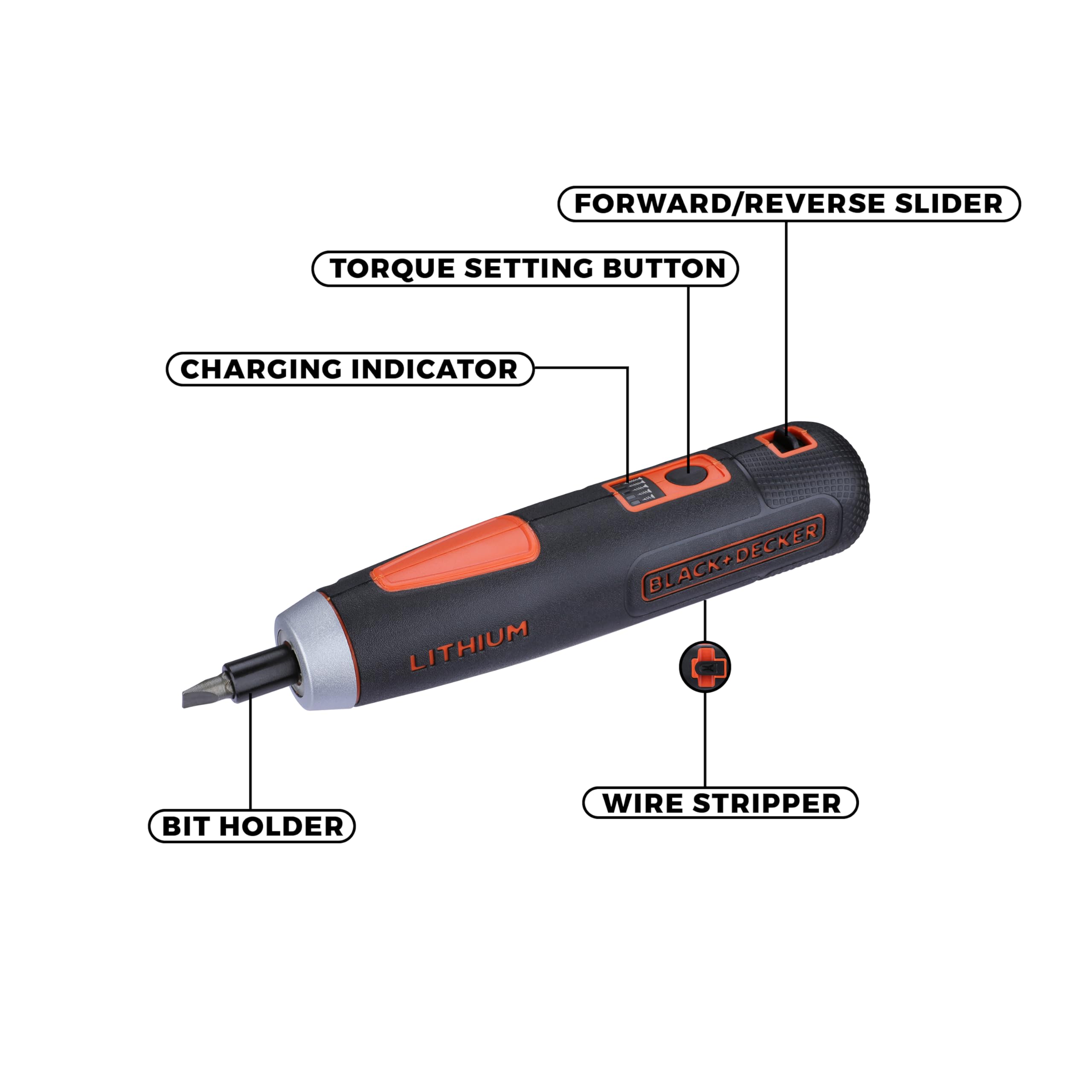 BLACK+DECKER BD40K4 4V 6.35mm Li-ion Cordless Screwdriver with E-Clutch and Intelligent Torque System with LED Worklight & 4-Piece Accessories for Home & DIY Use, 1 Year Warranty, ORANGE & BLACK – view 3