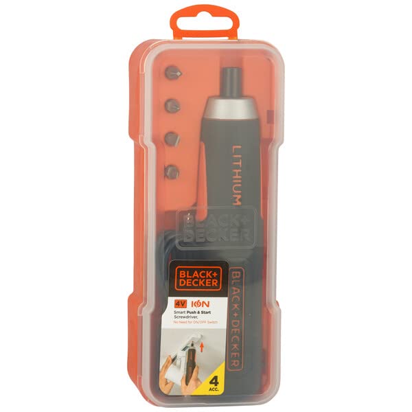 BLACK+DECKER BD40K4 4V 6.35mm Li-ion Cordless Screwdriver with E-Clutch and Intelligent Torque System with LED Worklight & 4-Piece Accessories for Home & DIY Use, 1 Year Warranty, ORANGE & BLACK – view 6