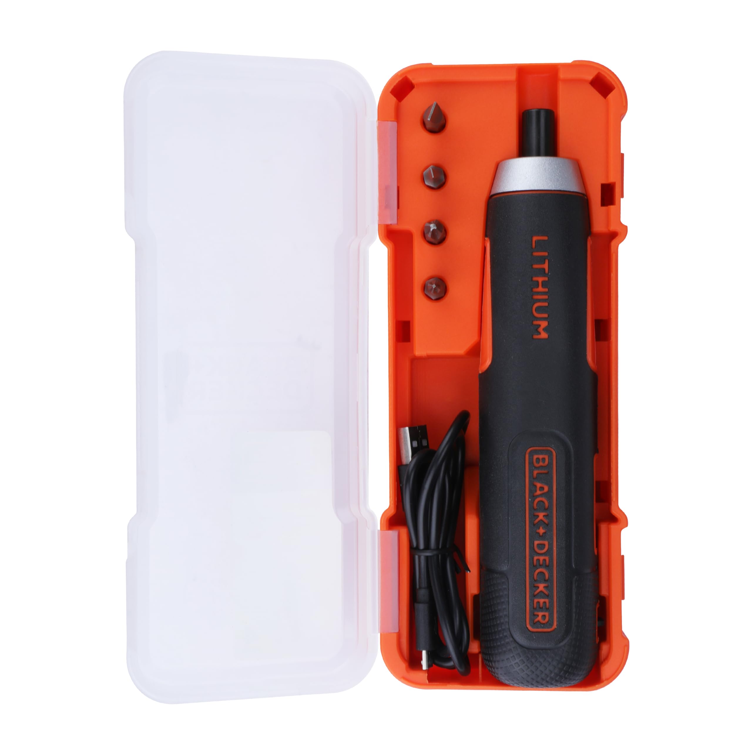 BLACK+DECKER BD40K4 4V 6.35mm Li-ion Cordless Screwdriver with E-Clutch and Intelligent Torque System with LED Worklight & 4-Piece Accessories for Home & DIY Use, 1 Year Warranty, ORANGE & BLACK – view 9