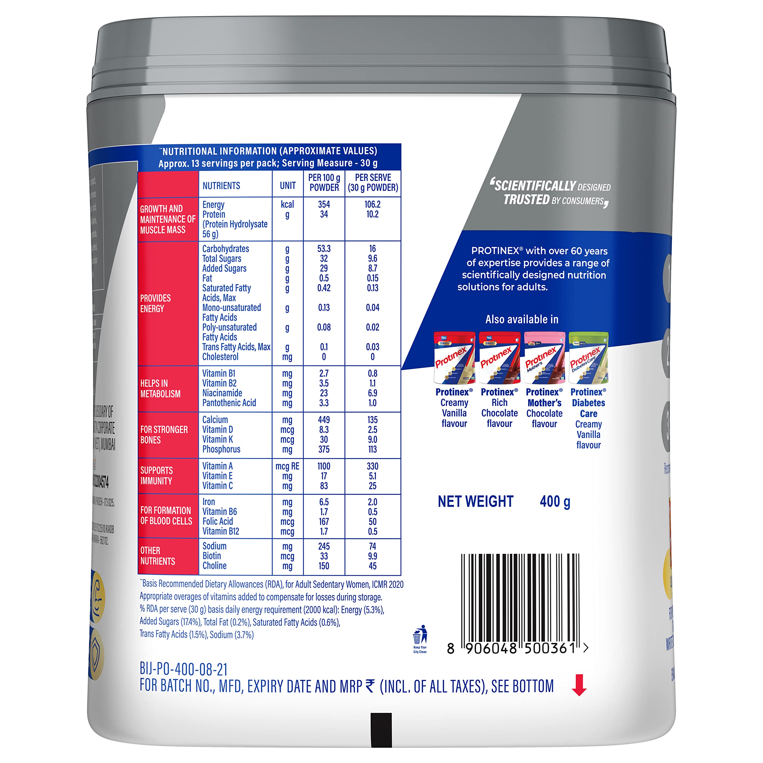 Protinex Nutritional Protein Rich Mix For Adults-(Original, 400 Gms, Jar) With Vital Nutrients To Support Faster Absorbation & Immunity Powder – view 6