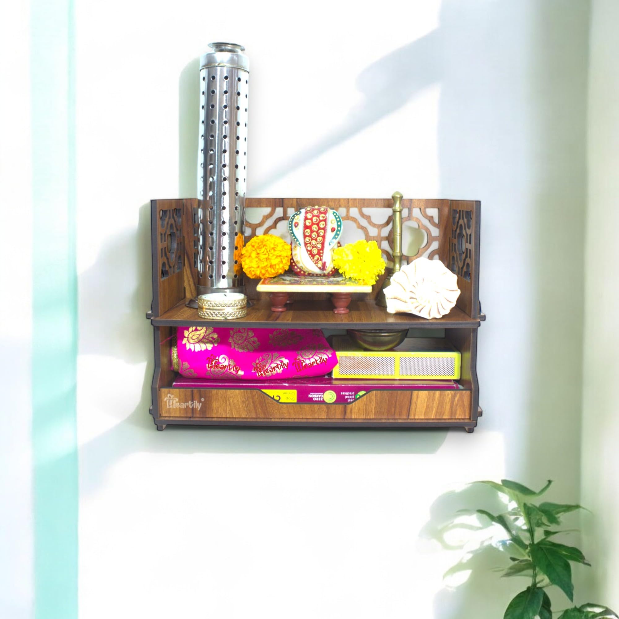 Heartily Utsav Beautiful Wooden Mandir for Home Small Size Puja Mandir for Home Wall Mounted Pooja Stand for Home Temple for Office or Shop, 12.7D x 30.5W x 20H Centimeters – view 2