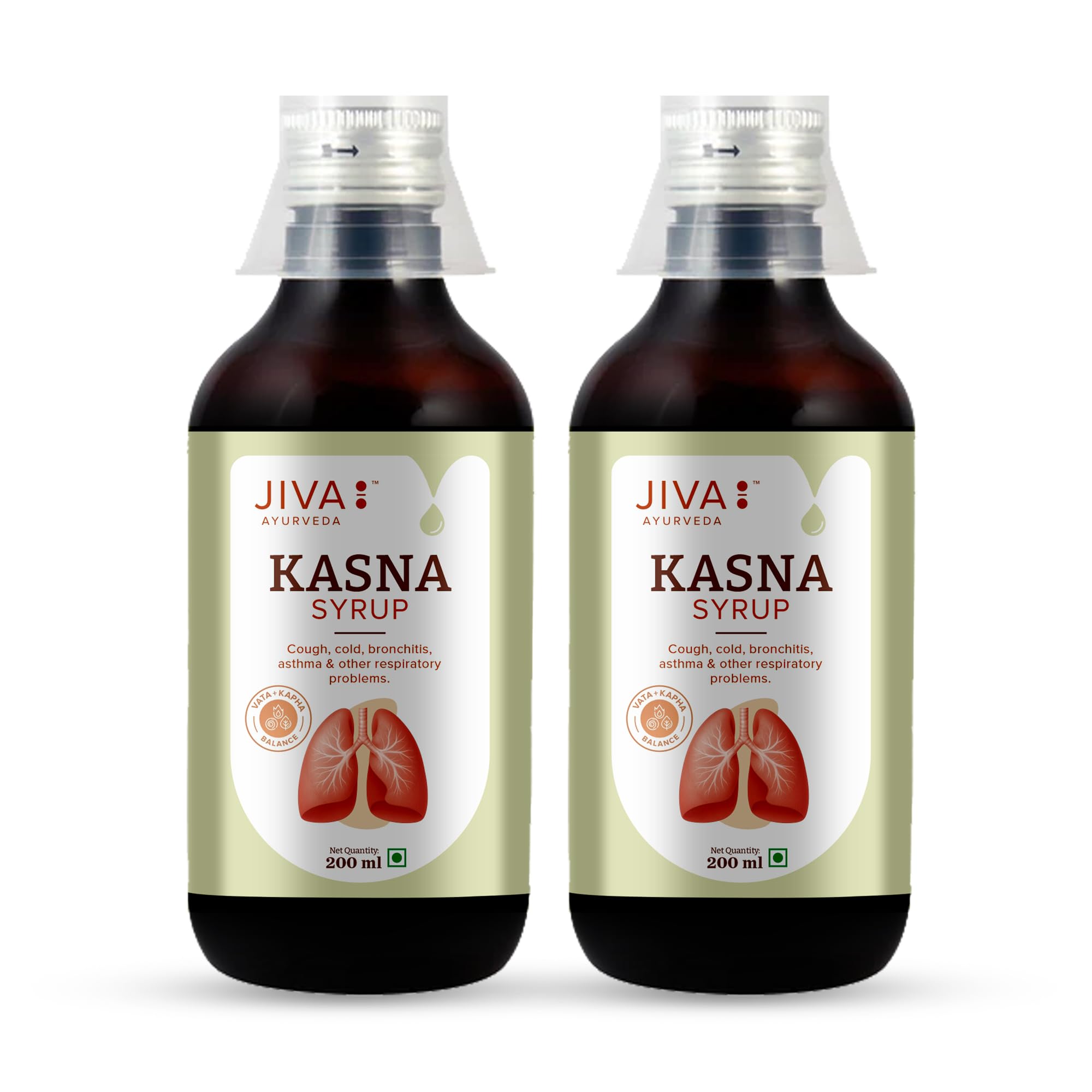 Jiva Ayurveda Kasna Syrup 200ml | 100% Ayurvedic, Non-Sedative Formula Comforts All Types Of Coughs & Respiratory Issues | Helps With Bronchitis, Asthma & Other Bronchiole Disorders (Pack of 2)