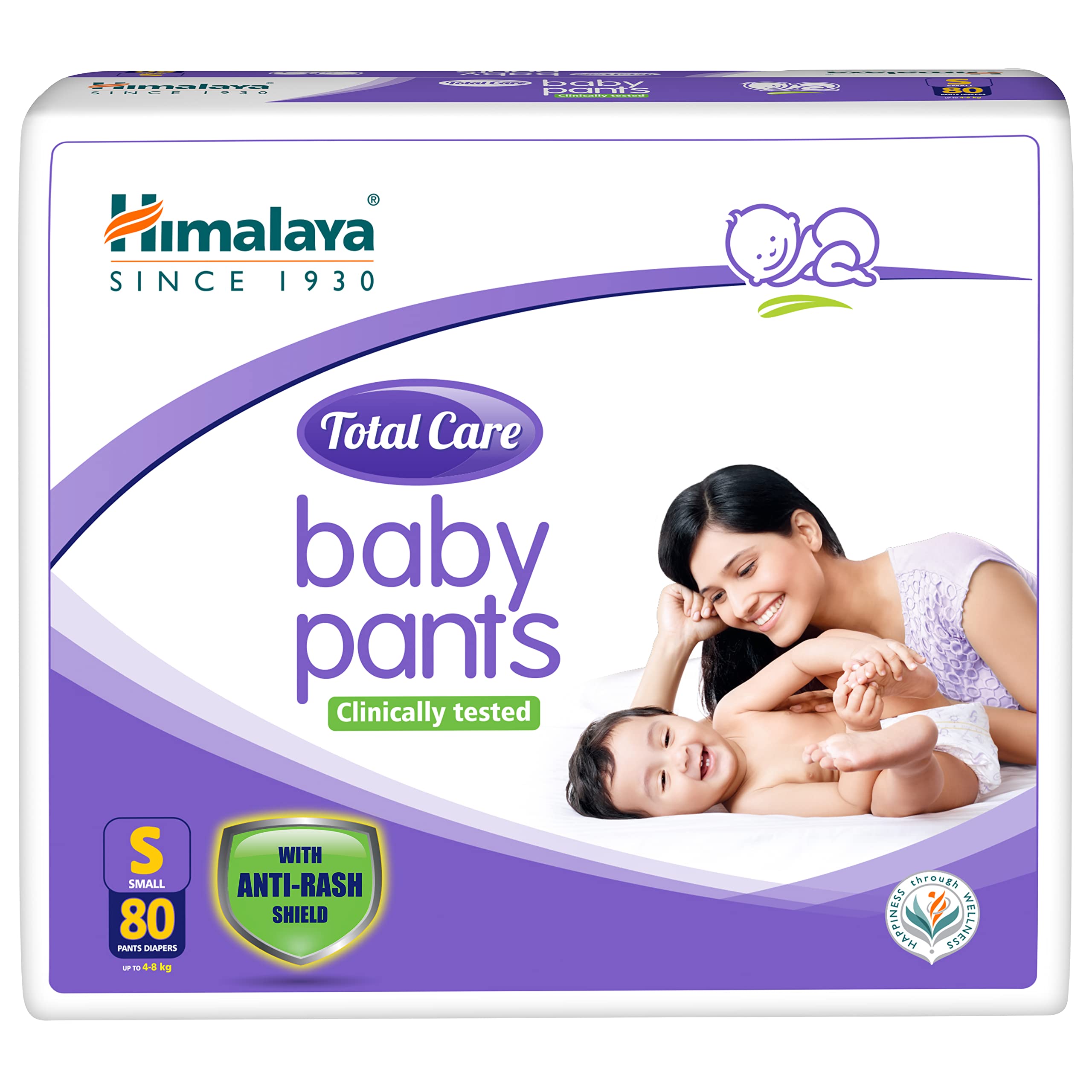 Himalaya Total Care Baby Pants Diapers, Small, 80 Count, Upto 4-8 kg, White, S