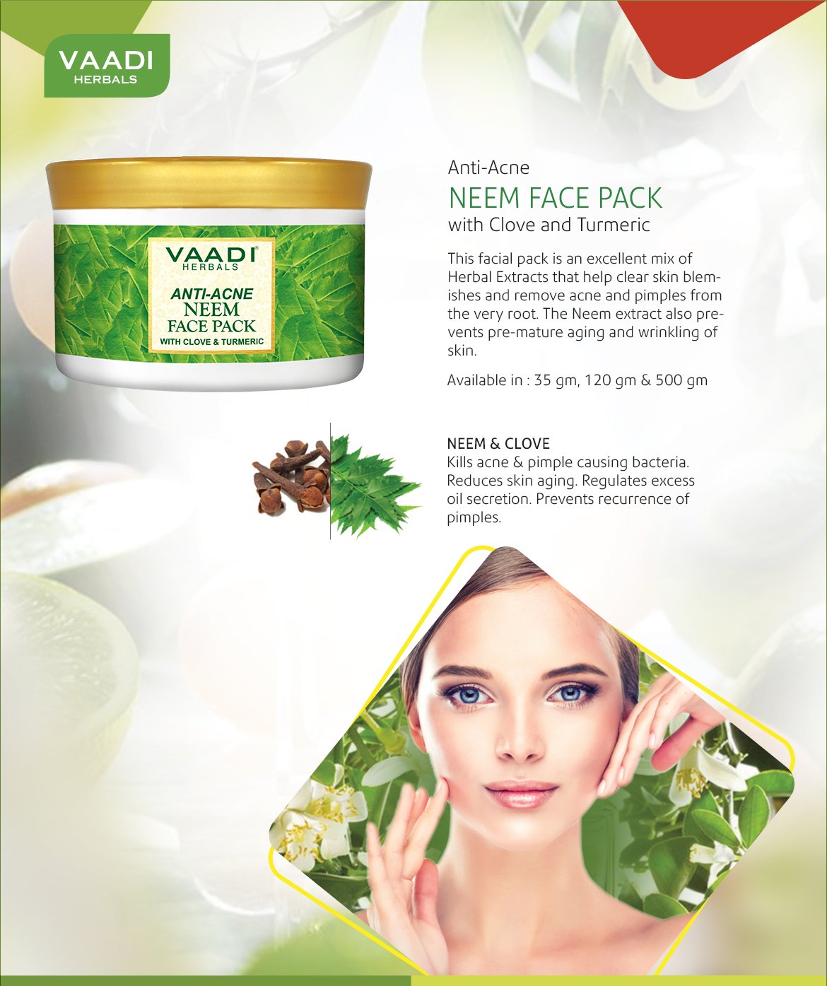 Vaadi Herbals Anti Acne Neem Face Pack, Clove and Turmeric, 600g – view 3