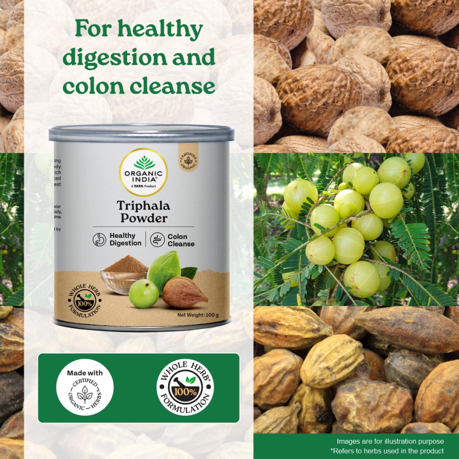 A TATA Product - Organic India Triphala Powder - 100g, Supports Immune System, Colon & Digestion, For Balanced Bowel & Gut Health, Contains Bioactives and Antioxidants, GMP & NPOP Certified Organic – view 3