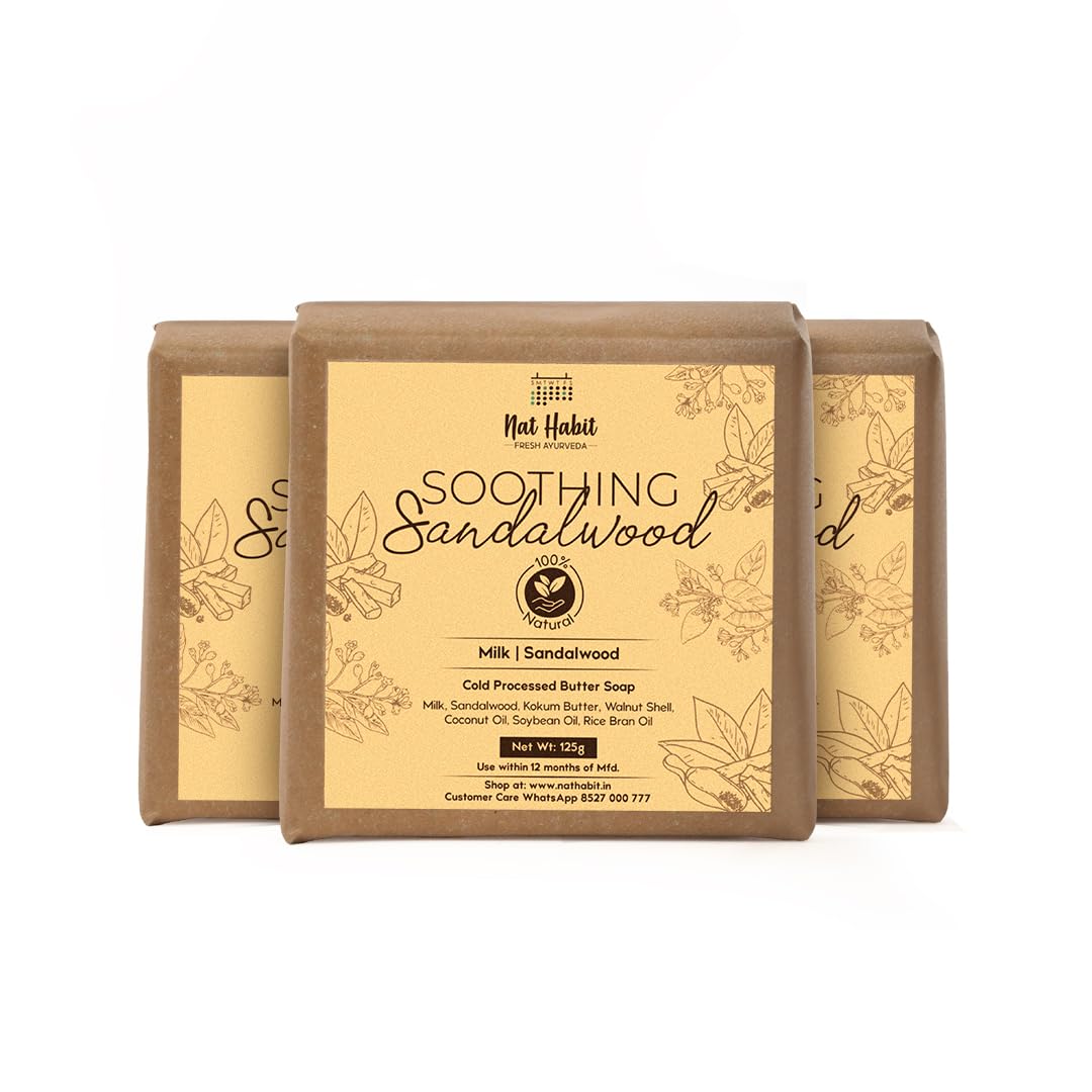 Cold-processed sandalwood soap bars in Nat Habit pack of three