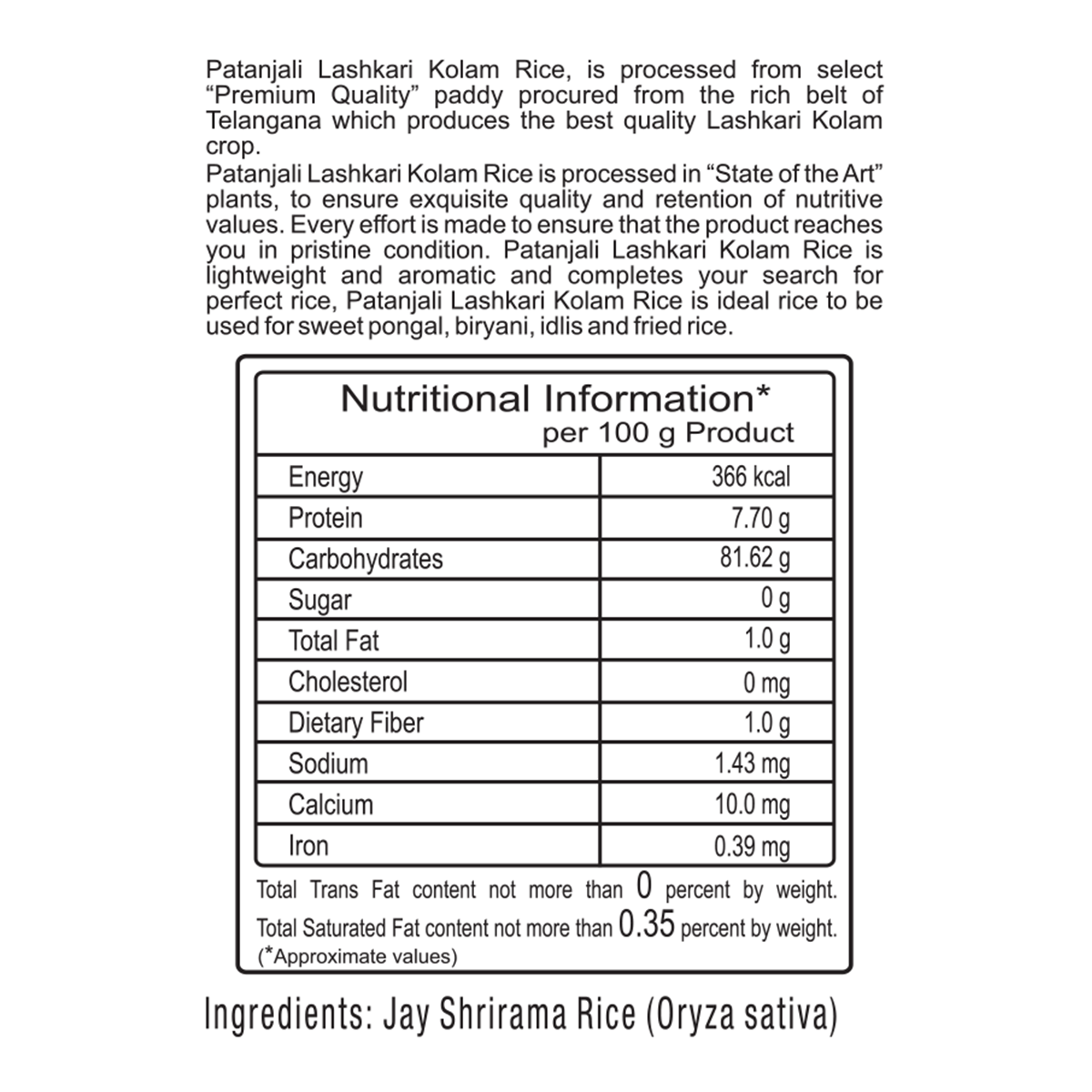 Patanjali Lashkari Kolam Rice 1 kg – view 5