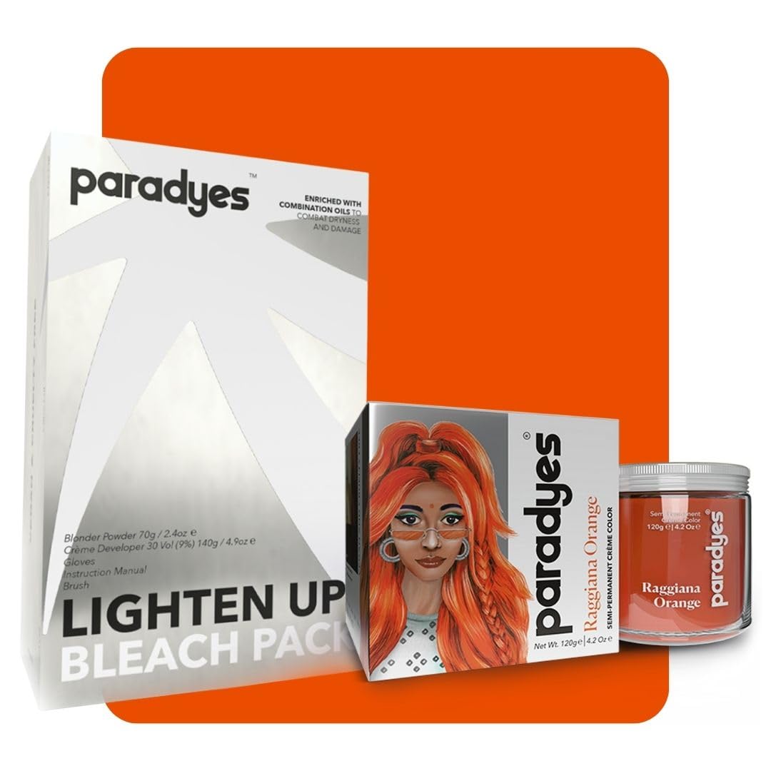 Paradyes Semi-permanent Raggiana Orange DIY Conditioner Based Hair Colour 120 gm and Lighten Up! Bleach Pack 30 Vol. for all Hair Types – view 1