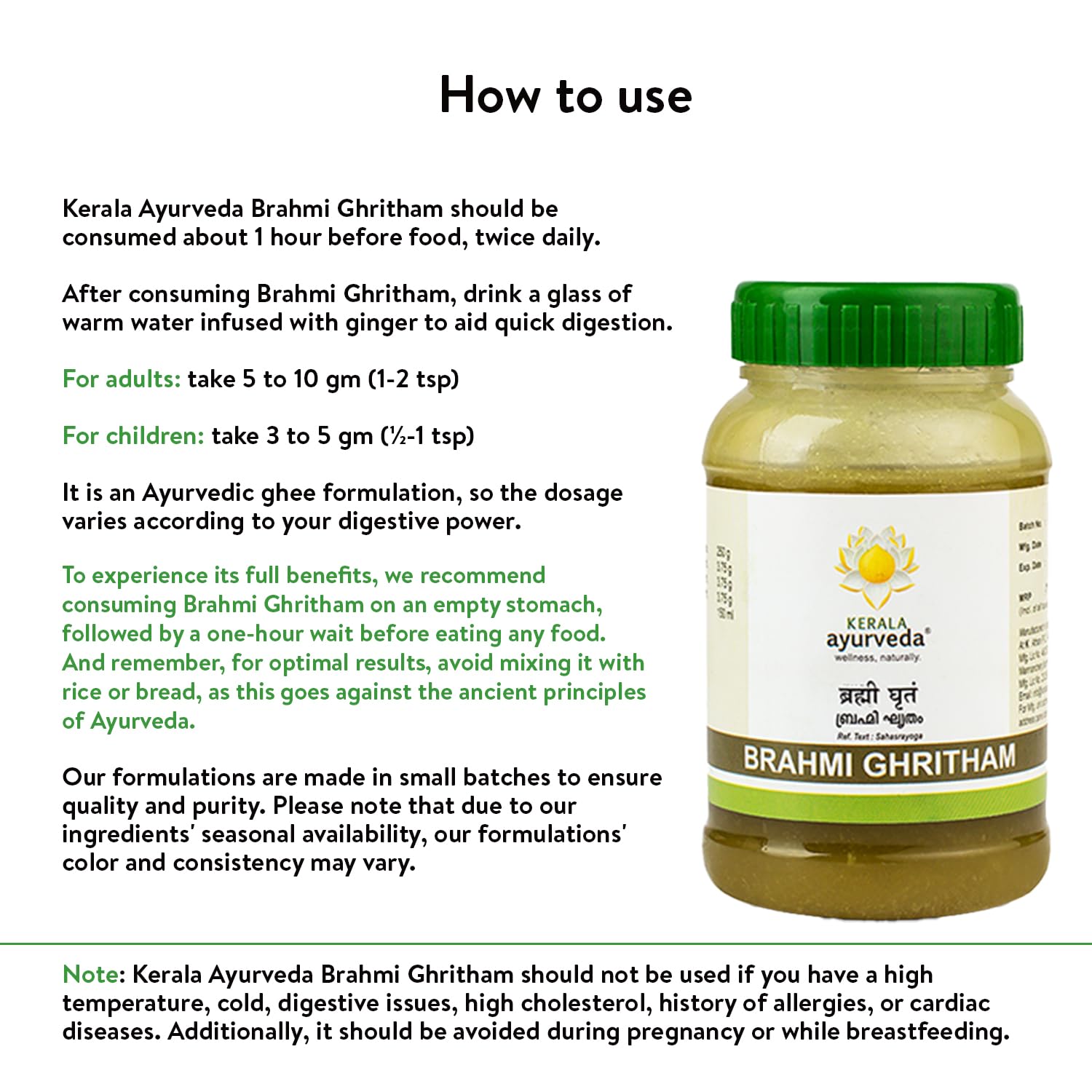 Kerala Ayurveda Brahmi Ghritham 150 ml (150 grams) – view 4