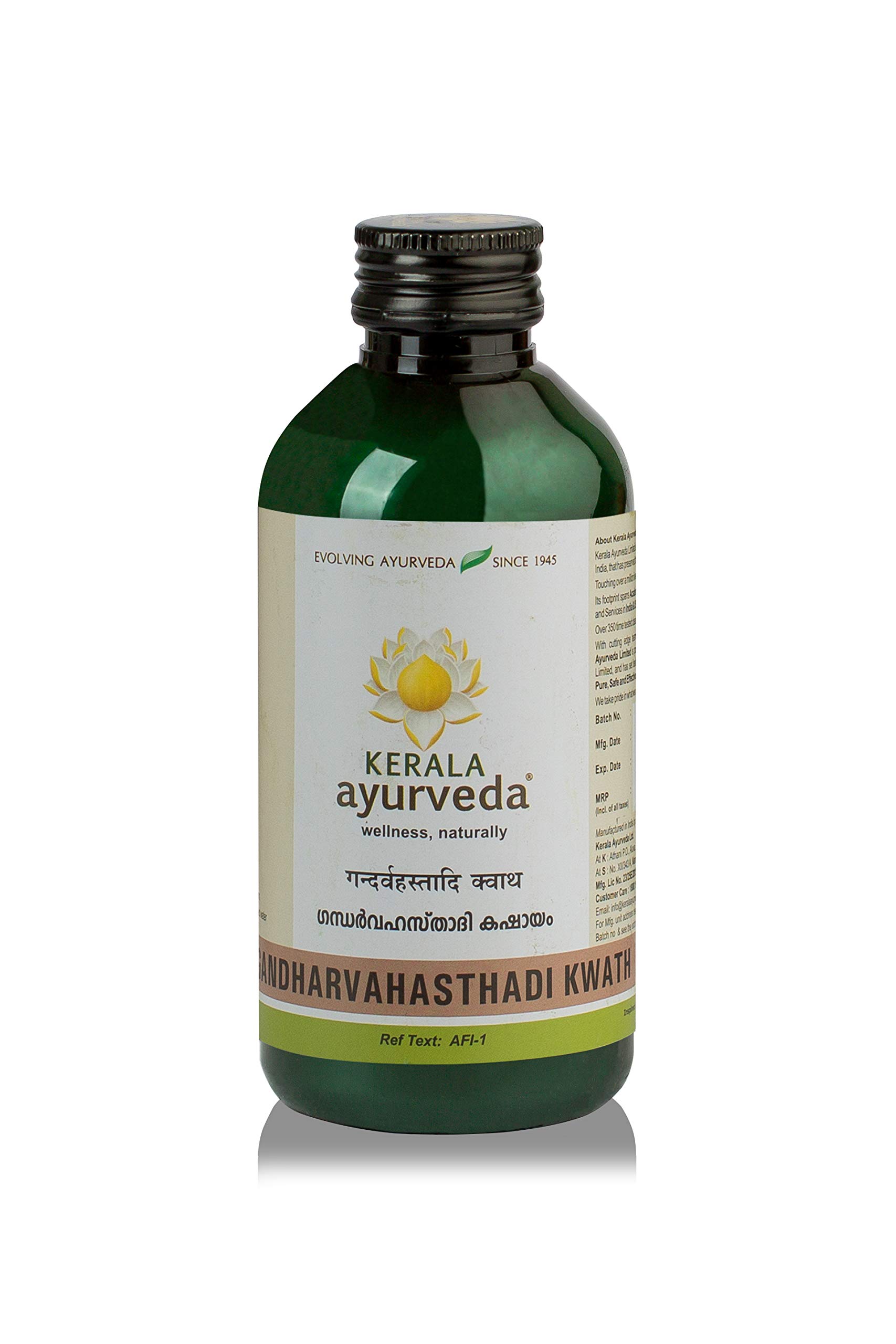 Front view of Kerala Ayurveda Gandharvahasthadi Kwath 200 ml bottle