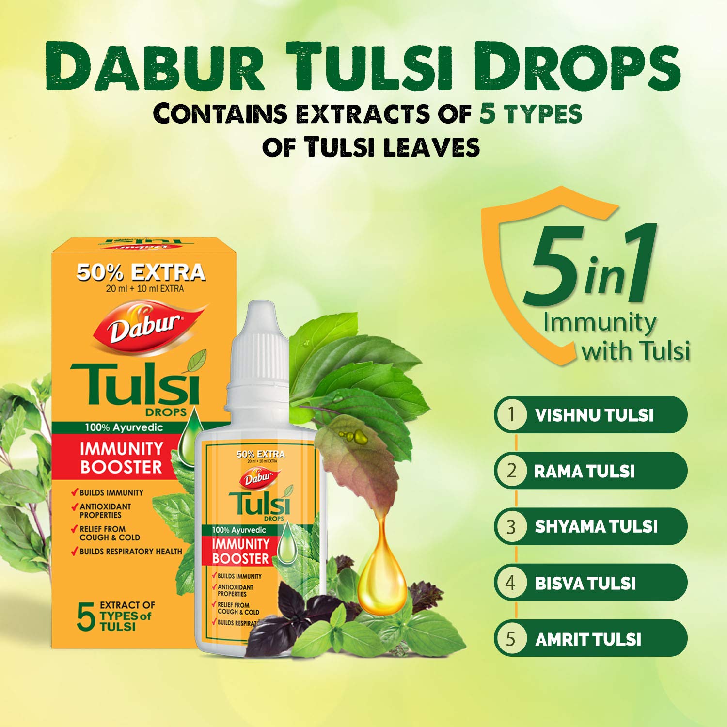 Dabur Tulsi Drops : 30ml (20ml + 10ml Free) – view 3