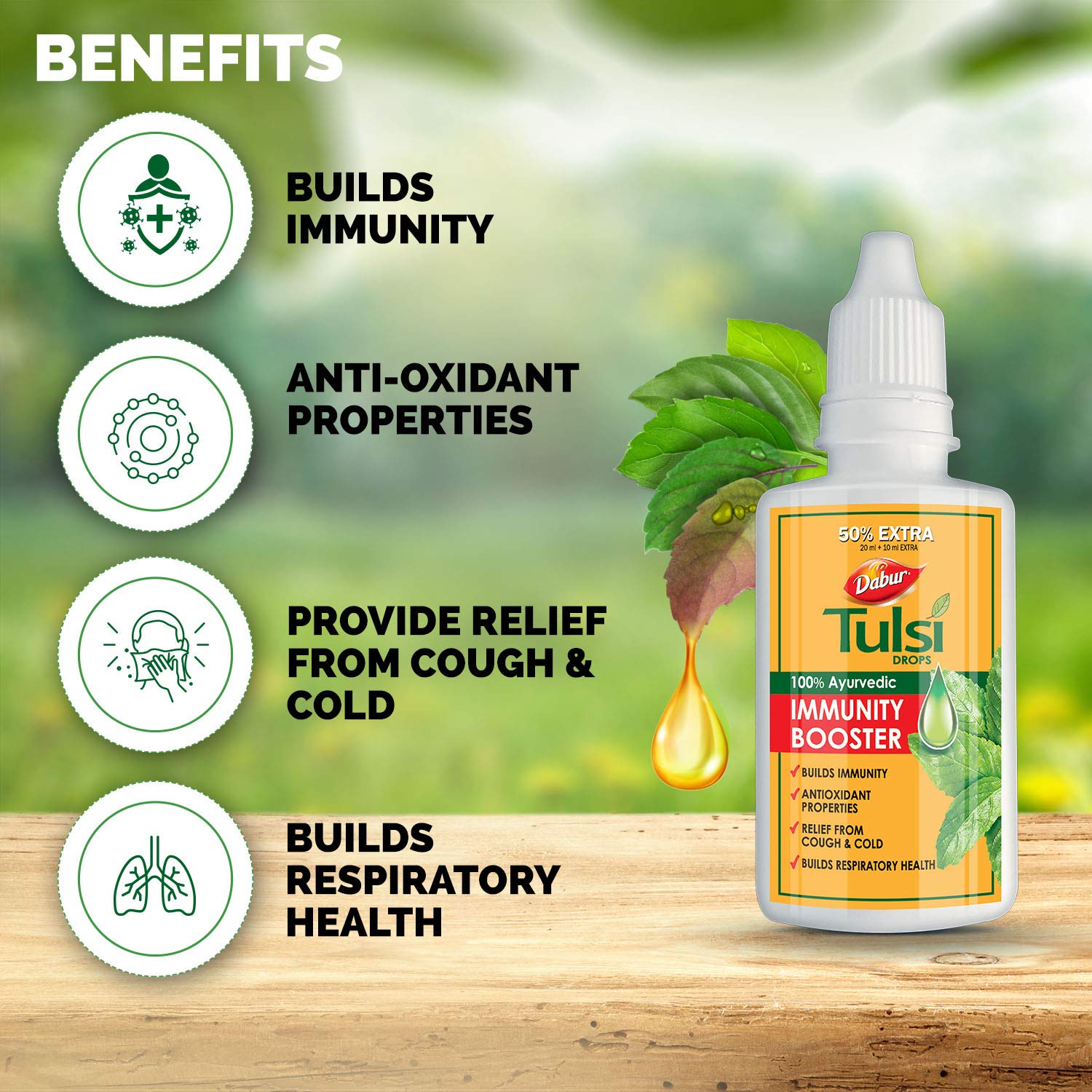 Dabur Tulsi Drops : 30ml (20ml + 10ml Free) – view 4
