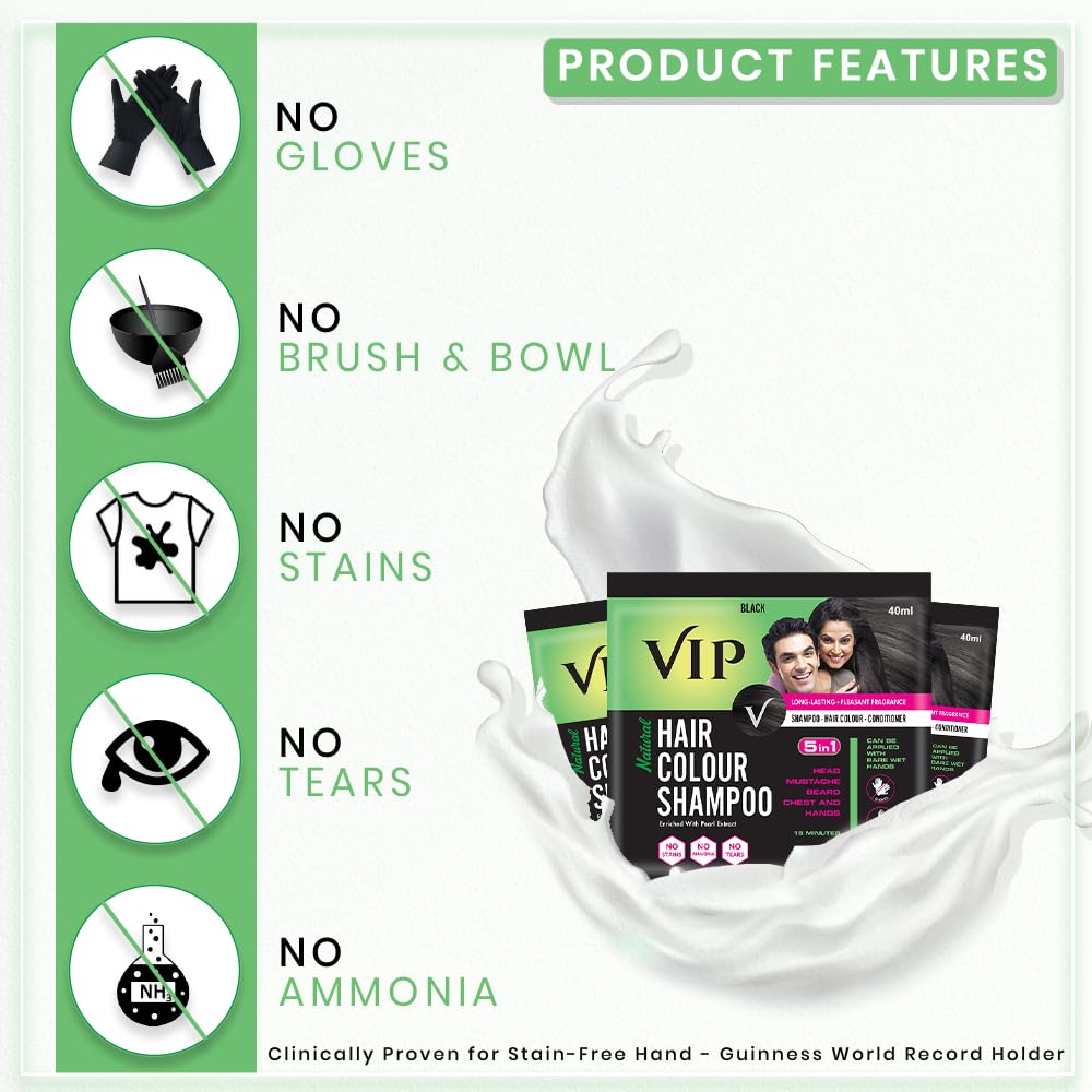 VIP Hair Colour Shampoo Pack (Black, 40 ml (Pack of 3)) – view 3