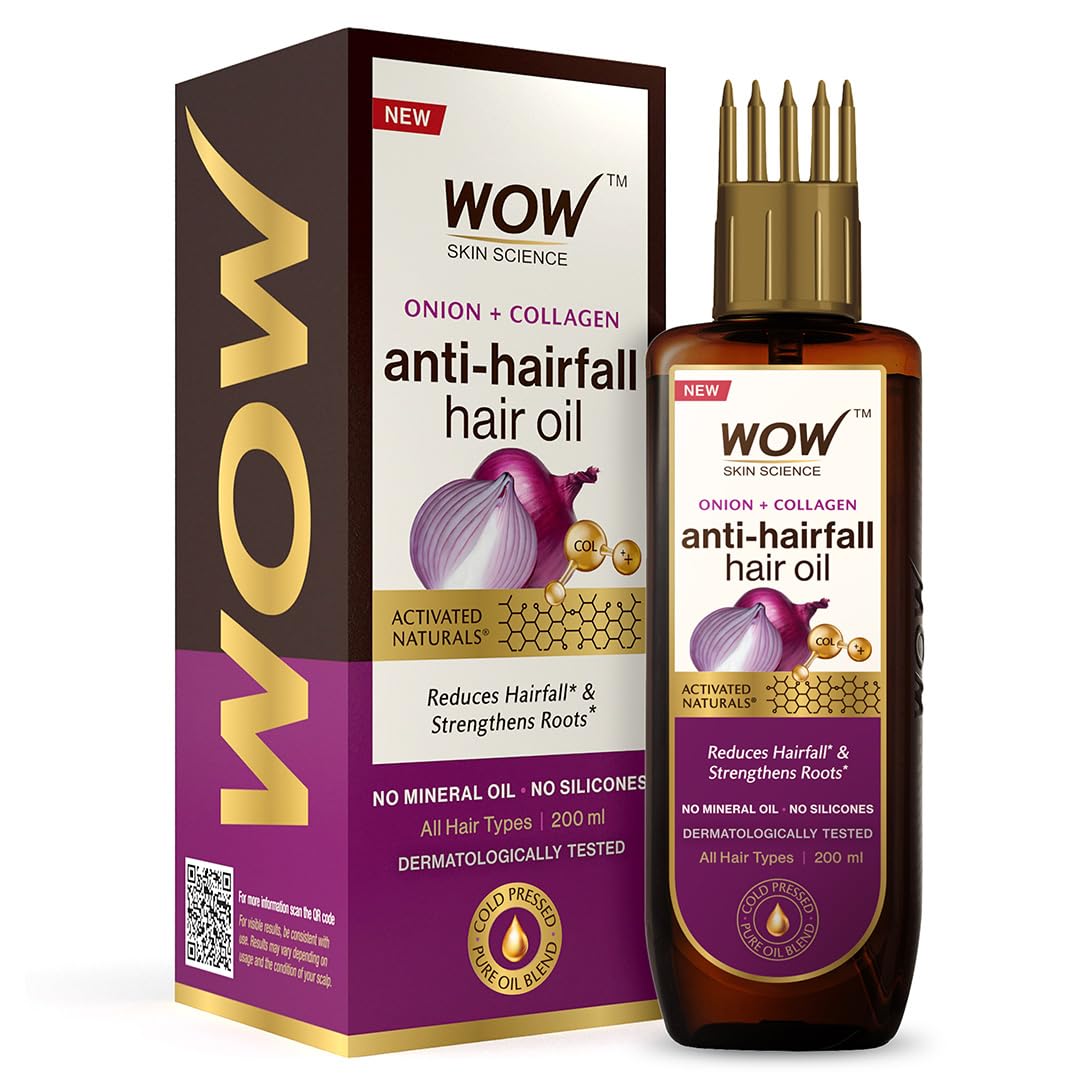 Front view of WOW onion hair oil with comb applicator bottle
