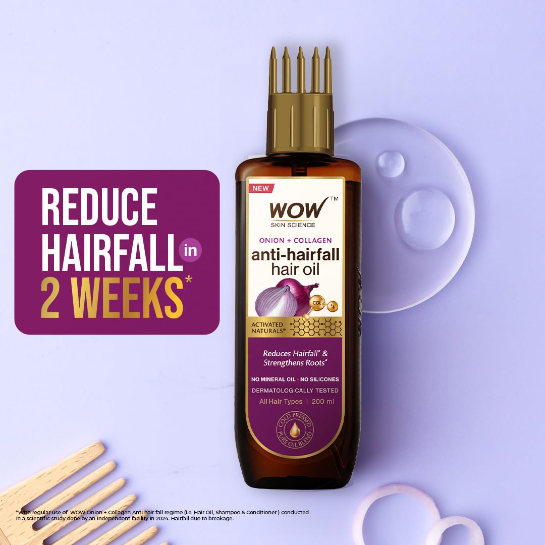 WOW Skin Science Onion Black Seed Hair Oil - WITH COMB APPLICATOR - Controls Hair Fall - NO Mineral Oil, Silicones, Cooking Oil & Synthetic Fragrance - 200mL – view 4