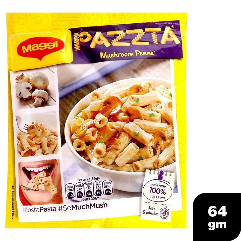 Maggi mushroom penne pasta pouch with saucy penne illustration