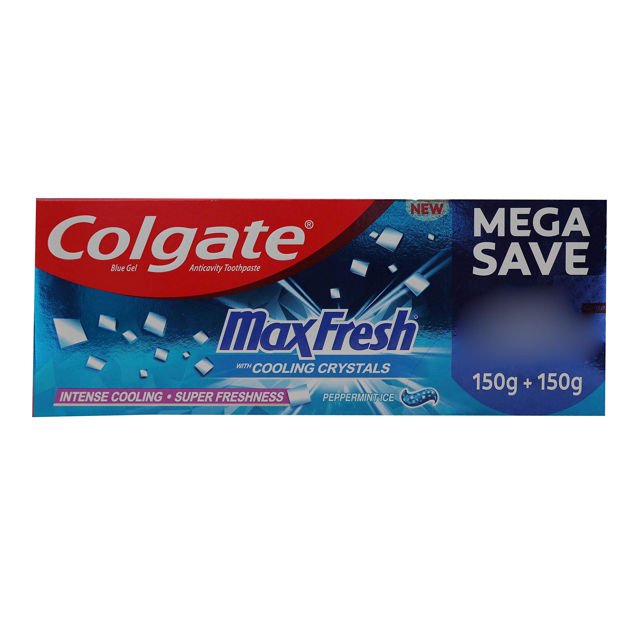 Front view of Colgate Max Fresh blue gel toothpaste tube 300g