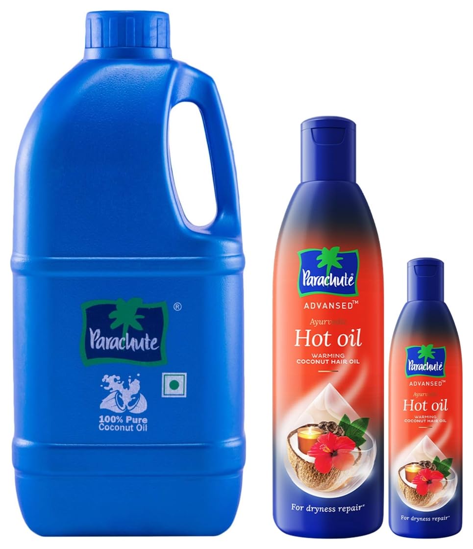 Parachute 1 L coconut oil with warming hot oil combo