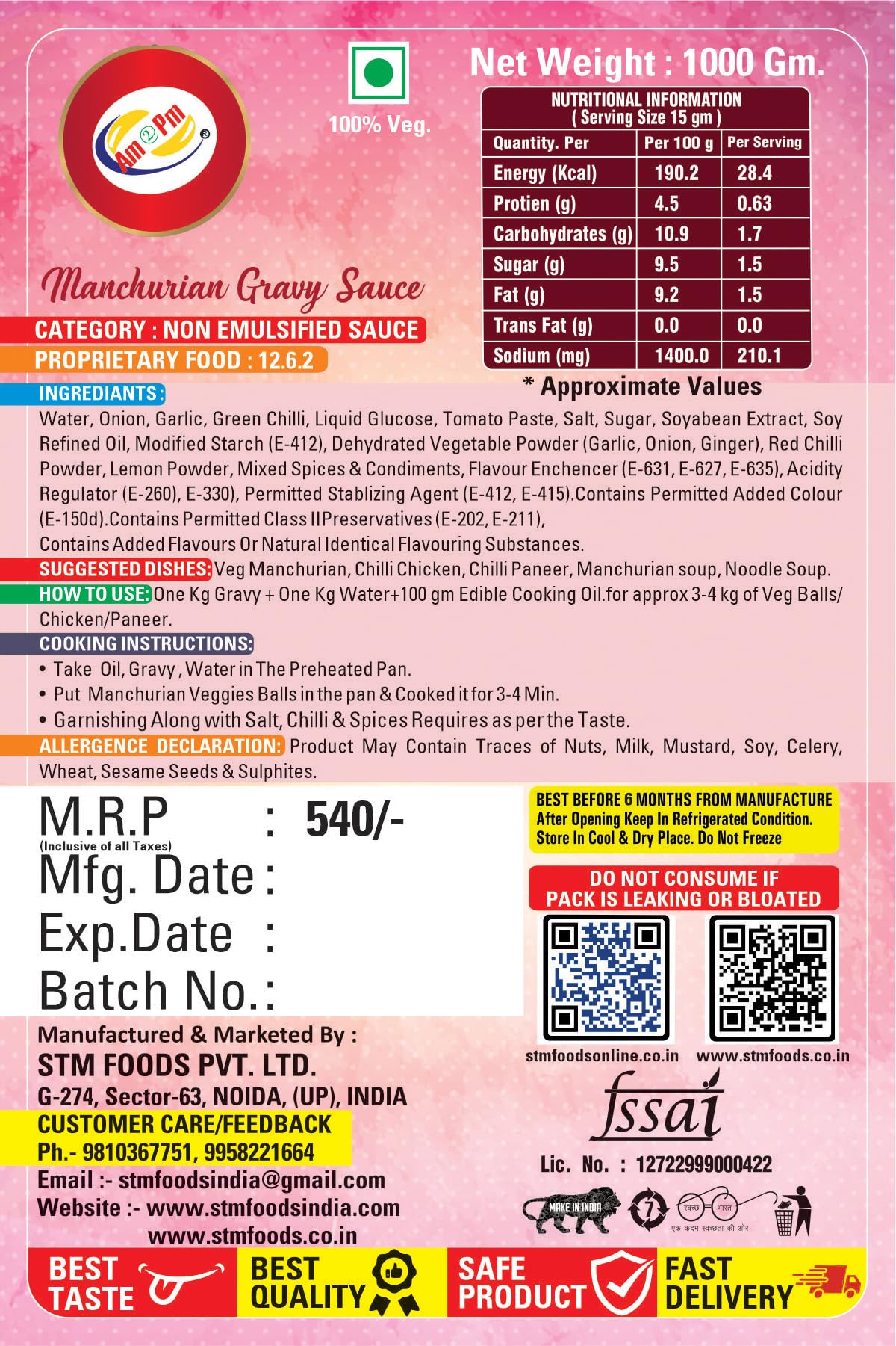 Am 2 Pm - Manchurian Gravy Manchurian Masala Tasty & Spicy Masala Chinese Spices Easy to Cook, 1 Kg – view 3