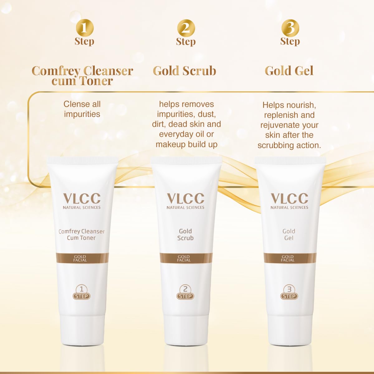 VLCC Gold Facial Kit, Bright & Glowing Skin - 60g – view 5