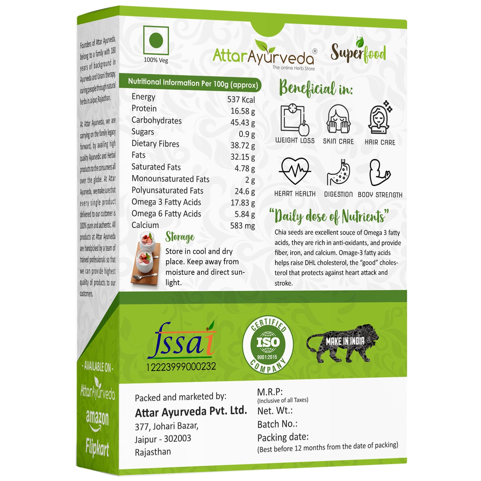Attar Ayurveda Chia Seeds 500 gm - For Weight Management and Eating – view 2