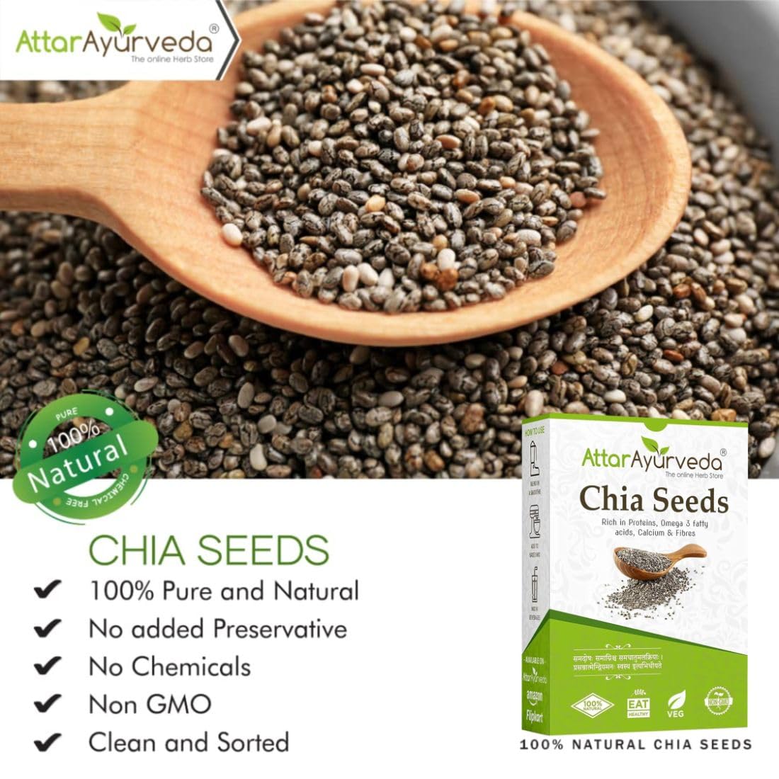 Attar Ayurveda Chia Seeds 500 gm - For Weight Management and Eating – view 3