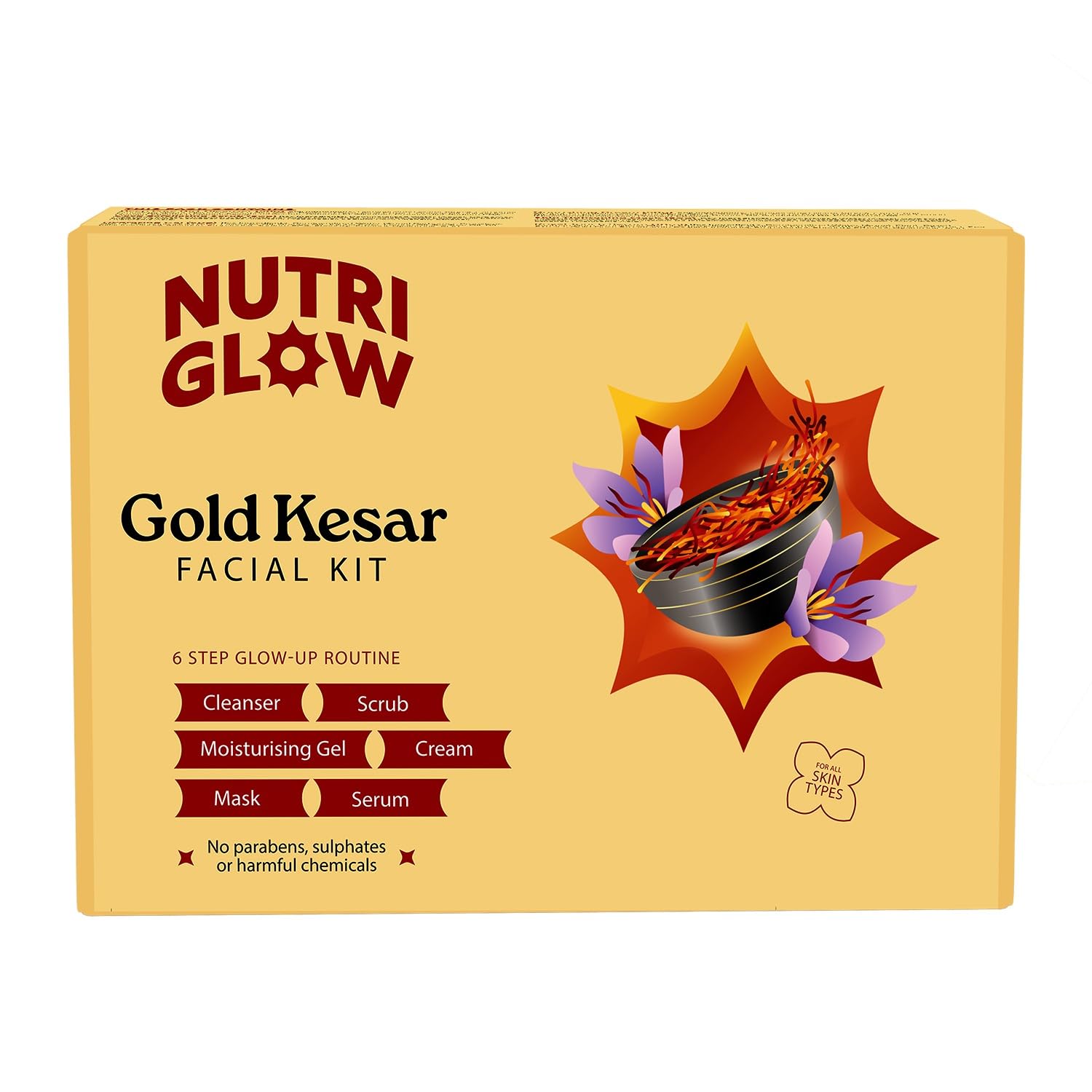 Gold Kesar bridal glow facial kit jars and serum