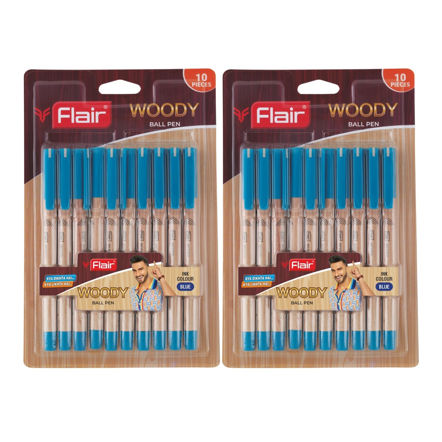Pack of 20 FLAIR Woody ball pens with blue ink