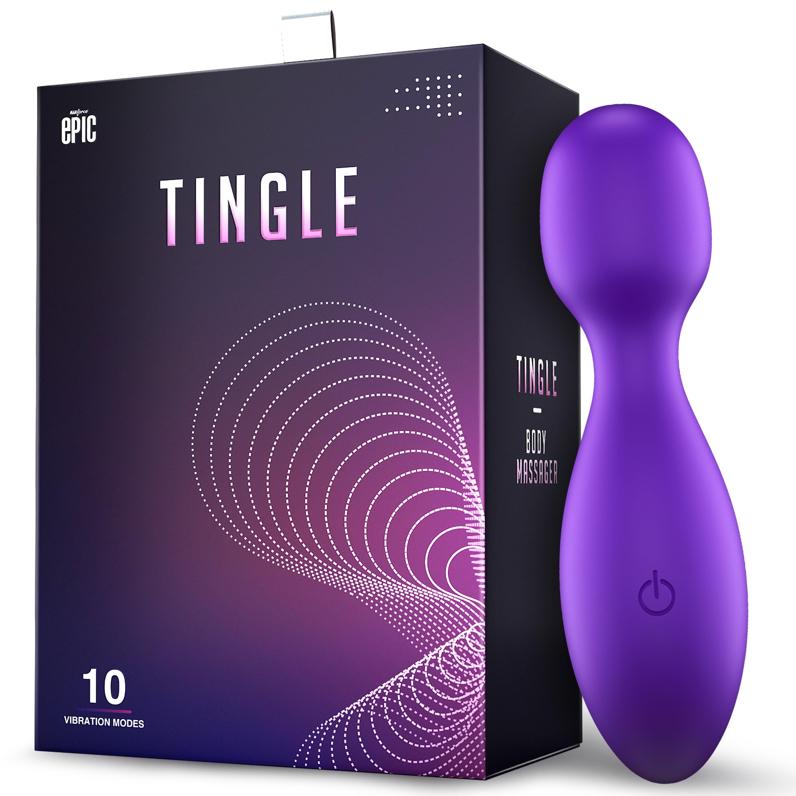 Compact violet silicone handheld massager from Manforce Epic Tingle