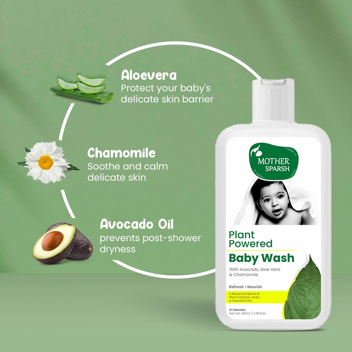Mother Sparsh Plant Powered Natural Hydrating Baby Wash With Avacado Oil & Coconut - 100 ml – view 4