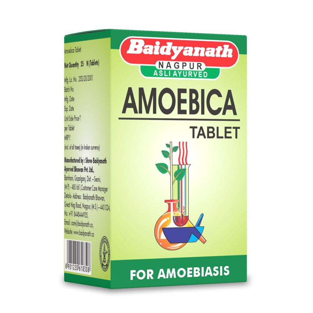 Bottle pack of Baidyanath Amoebica Ayurvedic diarrhea medicine tablets