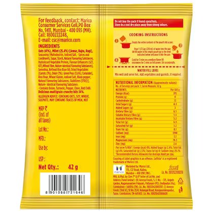Saffola Masala Oats - Karara Crunch, Classic Masala, Tasty Recipe, 42 g – view 2