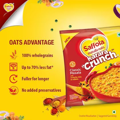 Saffola Masala Oats - Karara Crunch, Classic Masala, Tasty Recipe, 42 g – view 3
