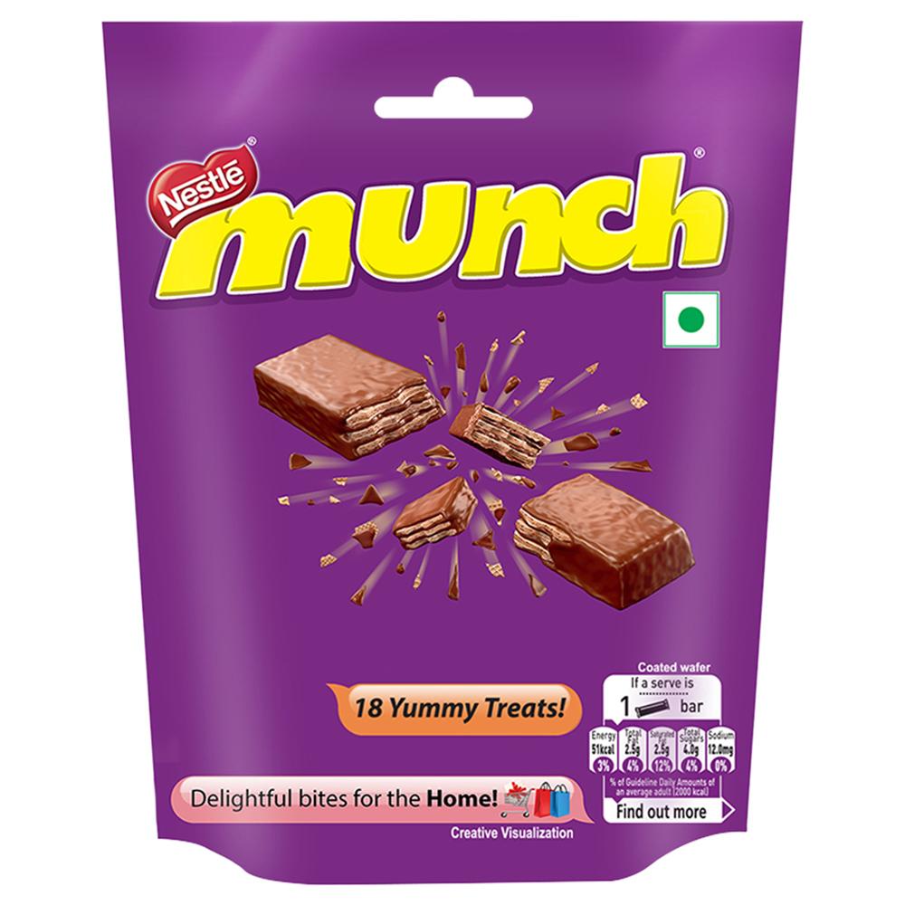 Pouch of Munch Bites milk chocolate coated wafer cubes