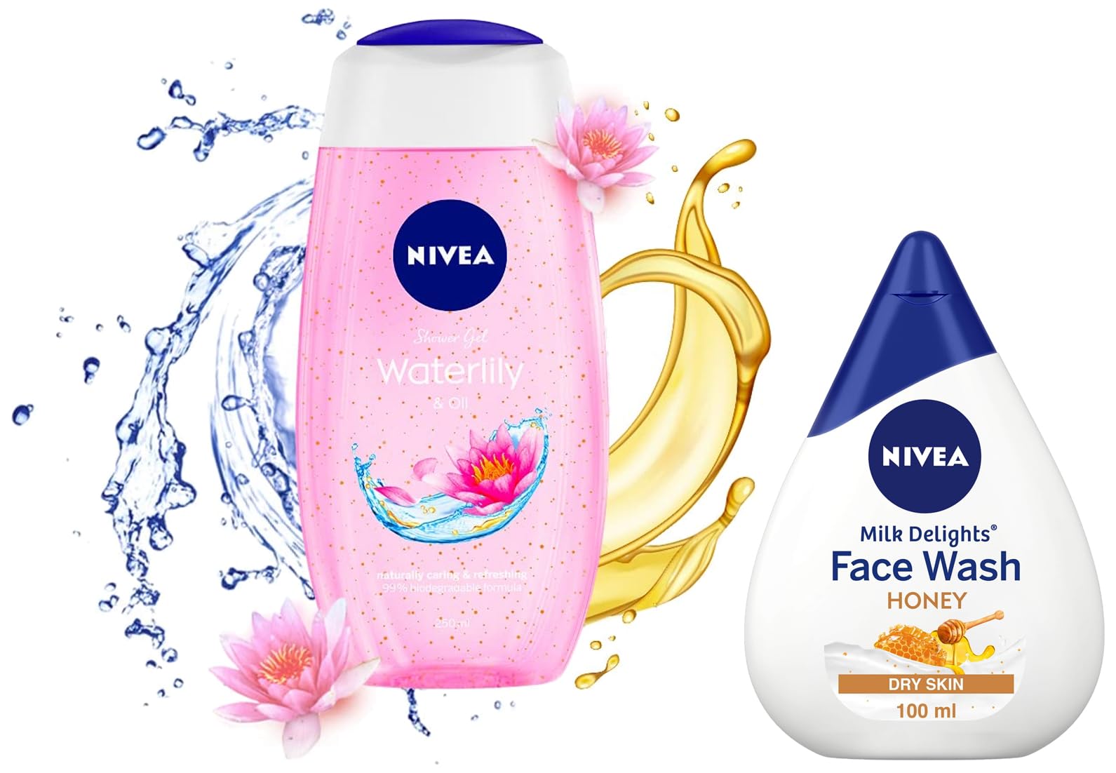 Nivea Milk Delights face wash with Water Lily oil body wash