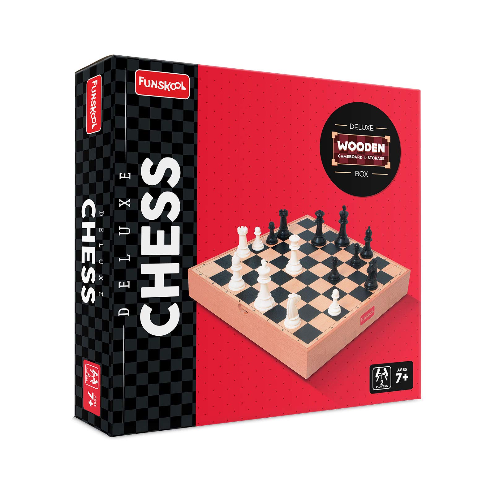 Funskool 2-player wooden chess board with storage box and pieces