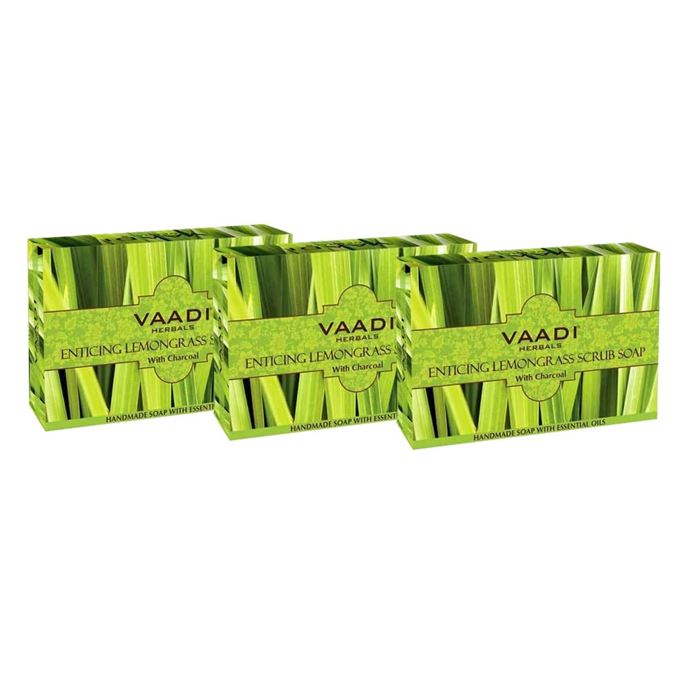 Three-bar pack of Vaadi Herbals lemongrass scrub soap
