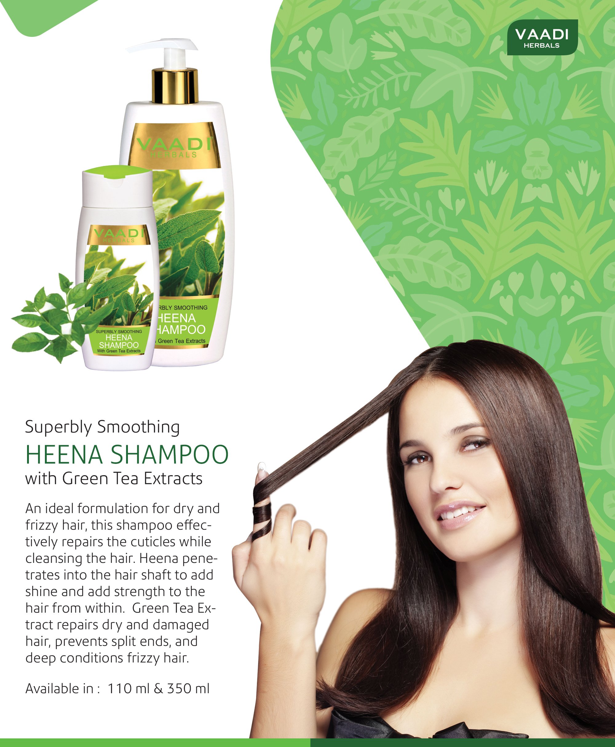 Vaadi Herbals Value Superbly Smoothing Heena Shampoo with Green Tea Extracts, 3 x 110ml – view 2