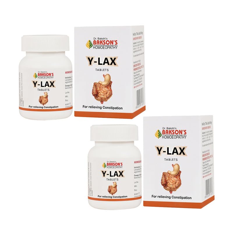 Bakson's homeopathic Y-Lax tablets pack for constipation relief